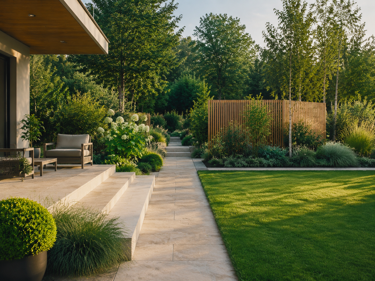 Garten- und Landschaftsbau mit bepflanzter Gartenanlage und Wegen