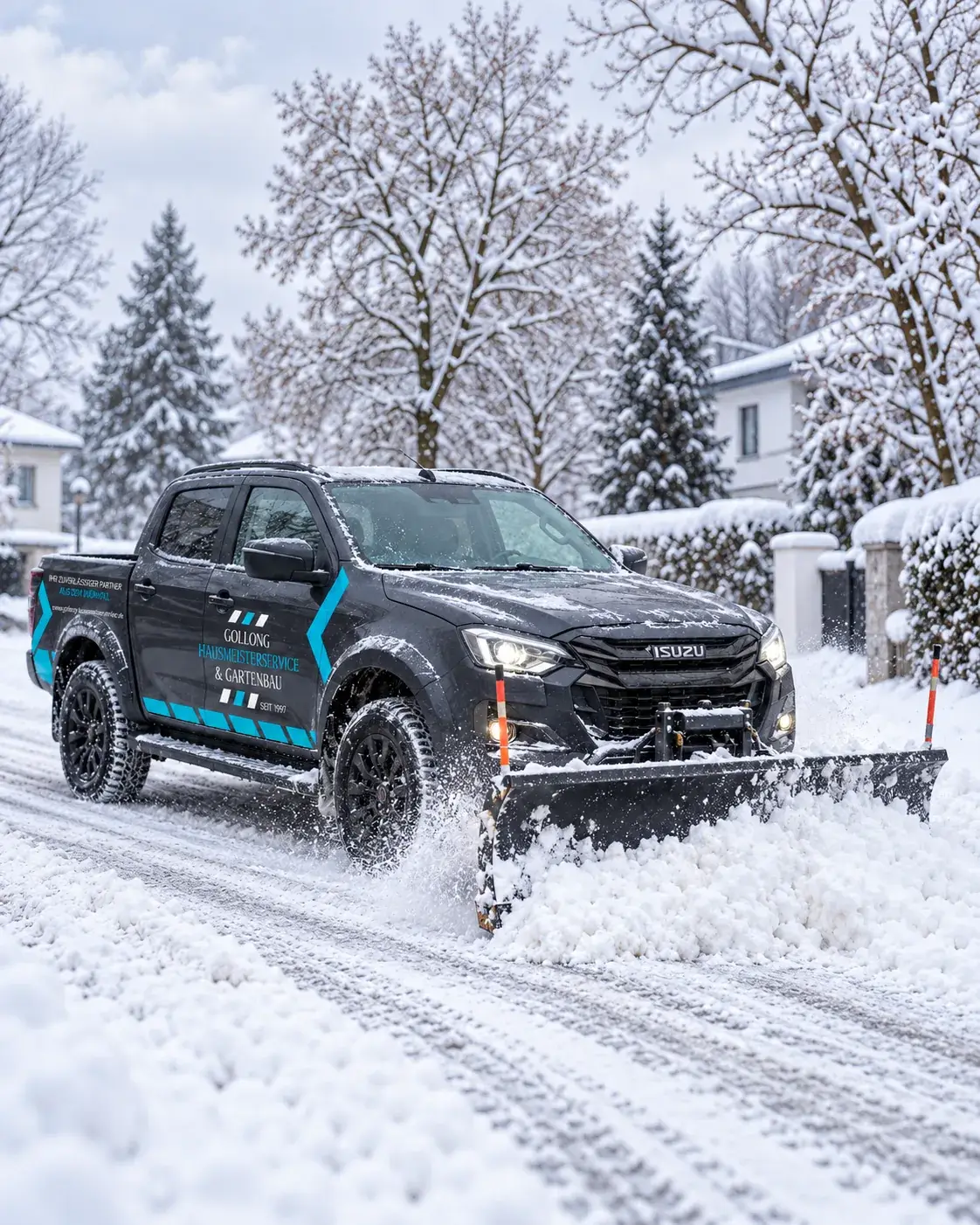 Visualisierung: Gollong Isuzu D-Max mit Räumschild beim Winterdienst